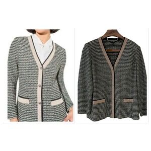 Ming Wang Green Tan Knit Button Up Cardigan Jacket Old Money Luxury Career 3X